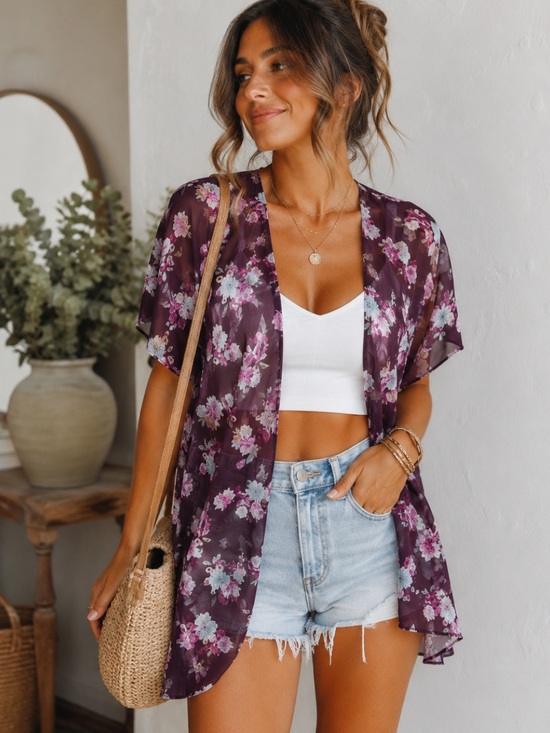 American Eagle Outfitters Tops - American Eagle Outfitters Plum Floral Sheer Wrap